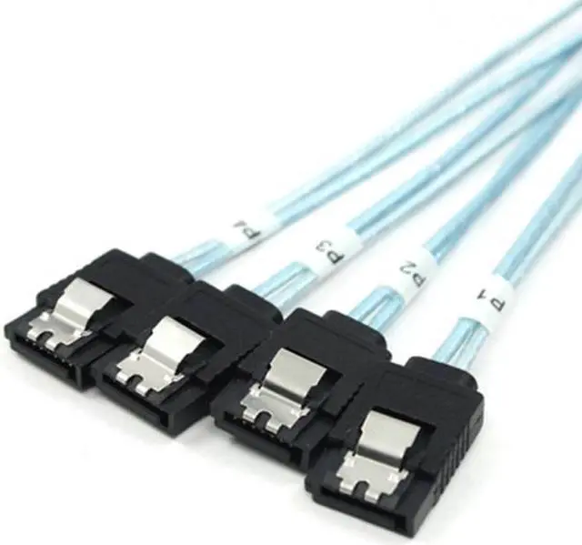 Alt view image 2 of 5 - Jimier Internal Mini SAS SFF-8643 Host to 4 SATA 7pin Target Hard Disk 6Gbps Data Server Raid Cable 1m SF-074-1.0M