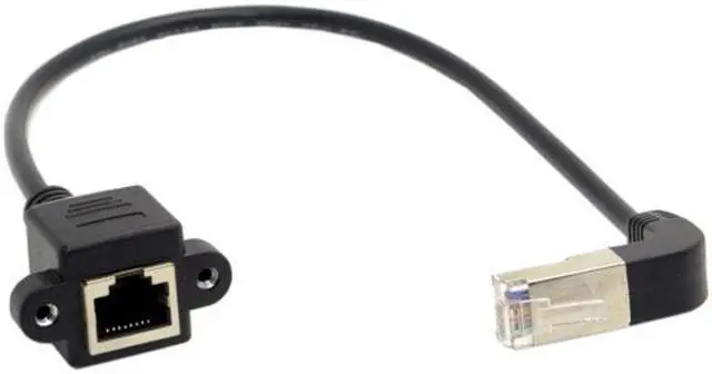 Alt view image 6 of 6 - Jimier Up Angled 90 Degree STP UTP Cat 5e Male to Female Panel Mount Ethernet Network Extension Cable 30cm UT-011-UP-0.3M