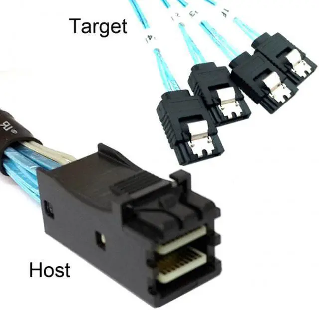 Alt view image 5 of 5 - Jimier Internal Mini SAS SFF-8643 Host to 4 SATA 7pin Target Hard Disk 6Gbps Data Server Raid Cable 1m SF-074-1.0M