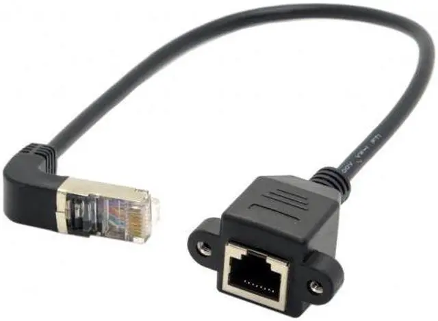Alt view image 5 of 6 - CHENYANG  Down Angled 90 Degree STP UTP Cat 5e Male to Female Panel Mount Ethernet Network Extension Cable 30cm