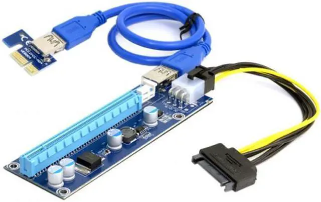 Alt view image 3 of 7 - Cablecc PCI-E 1x to 16x Mining Machine Enhanced Extender Riser Adapter with USB 3.0 & 6Pin Power Cable