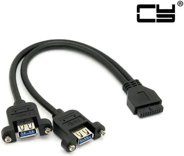 Alt view image 2 of 6 - CHENYANG USB 3.0 Dual Ports A Female Screw Mount Type to Motherboard 20pin Header cable Black