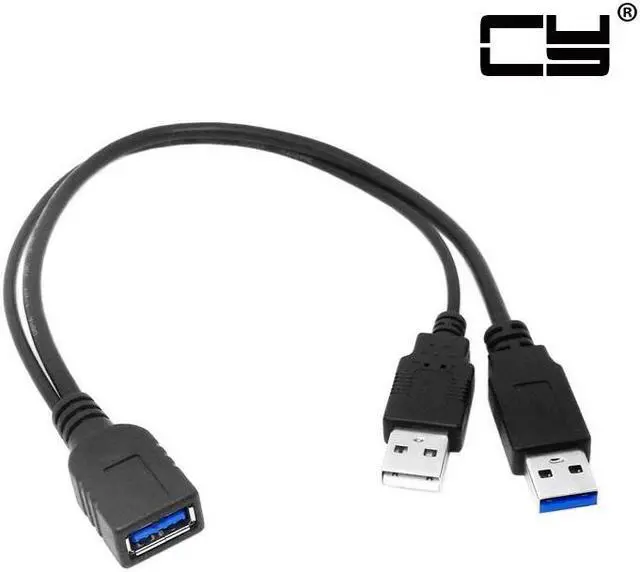 Alt view image 2 of 7 - CHENYANG Black USB 3.0 Female to Dual USB Male Extra Power Data Y Extension Cable for 2.5" Mobile Hard Disk