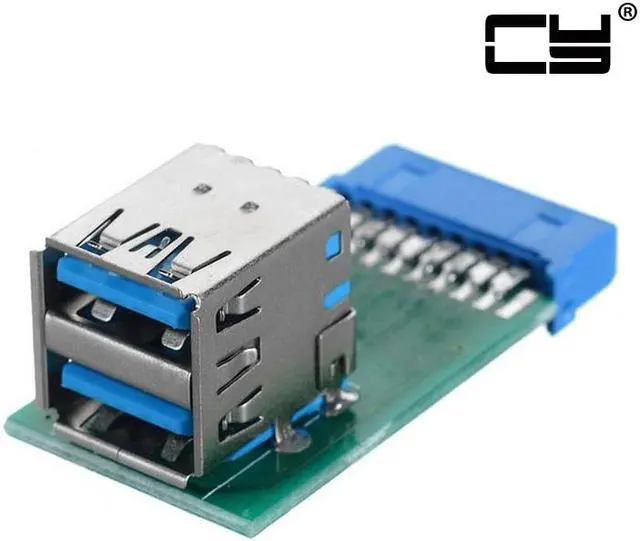 Alt view image 2 of 6 - CHENYANG Vertical Dual USB 3.0 A Type Female to Motherboard 20 Pin Box Header Slot Adapter PCBA