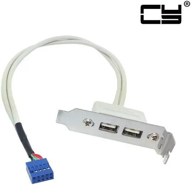 Alt view image 2 of 7 - CHENYANG Low Profile 9.5mm Height USB 2.0 Female Back panel to Motherboard 9pin cable with PCI bracket 40cm