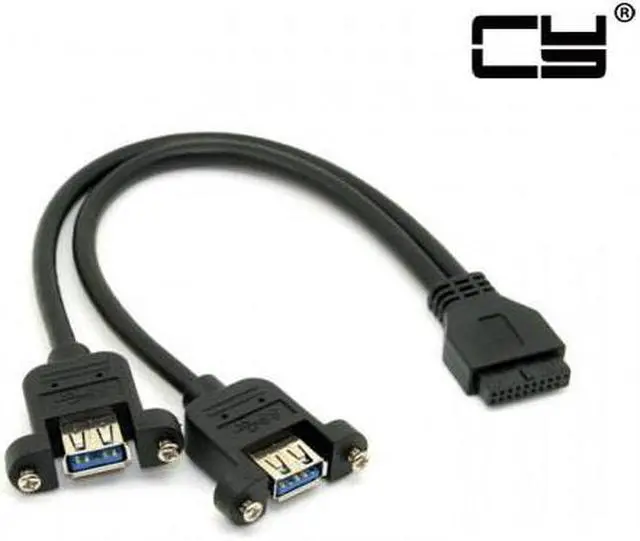 Main image of CHENYANG USB 3.0 Dual Ports A Female Screw Mount Type to Motherboard 20pin Header cable Black