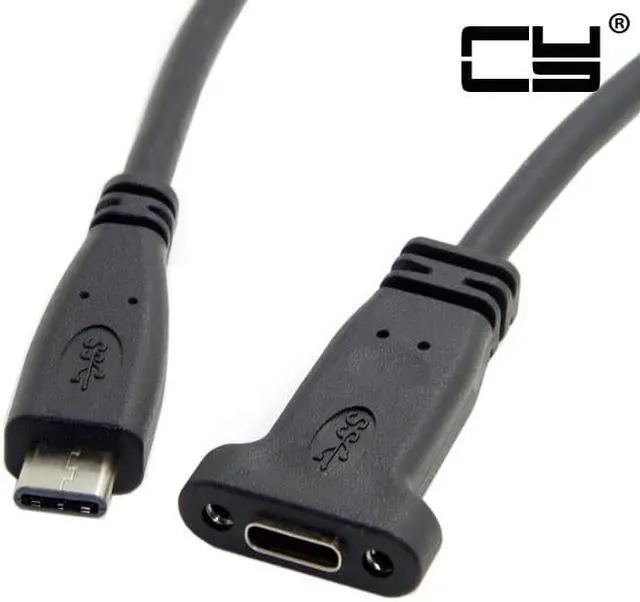 Alt view image 2 of 6 - Chenyang USB-C USB 3.1 Type C Male to Female Extension Data Cable with Panel Mount Screw Hole