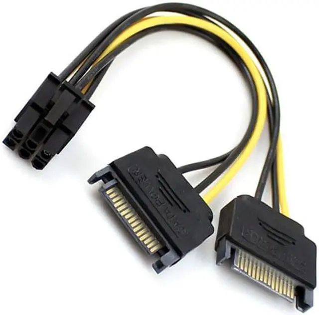 Alt view image 2 of 2 - Jimier Dual two SATA 15 Pin Male M to PCI-e Express Card 6 Pin Female Graphics Video Card Power Cable 15cm SA-117