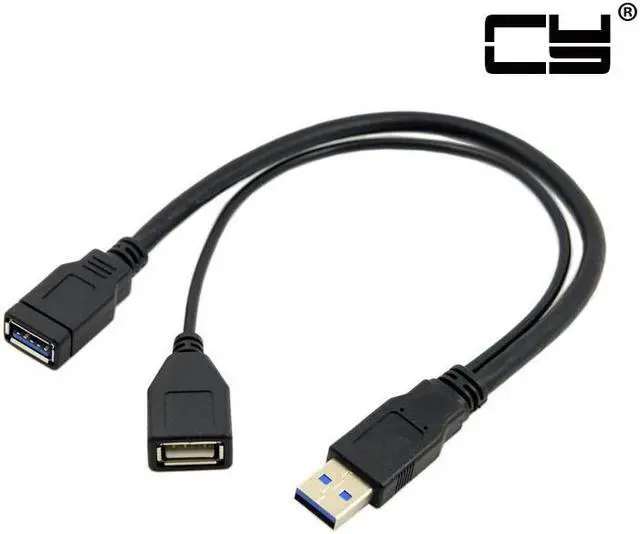 Alt view image 2 of 7 - CHENYANG Black USB 3.0 Male to Dual USB Female Extra Power Data Y Extension Cable for 2.5" Mobile Hard Disk