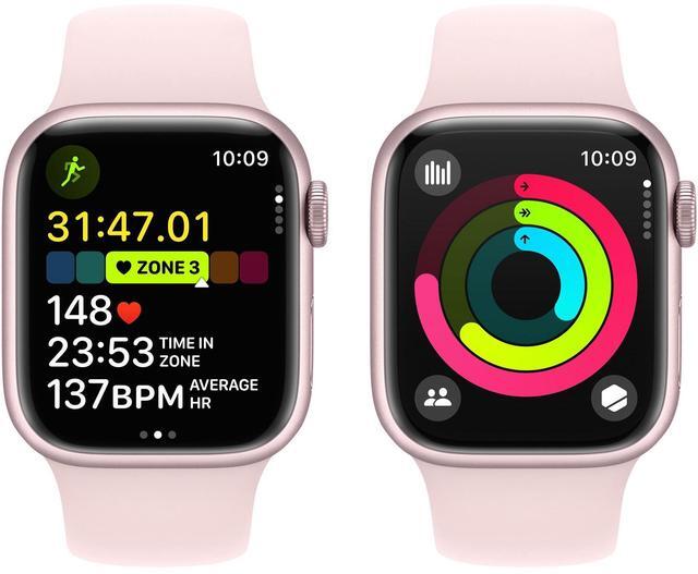 Alt view image 4 of 4 - Apple Watch Series 9 41mm (GPS Only) Smartwatch with Aluminum Pink Case + Pink Sport Band M/L | Grade B+