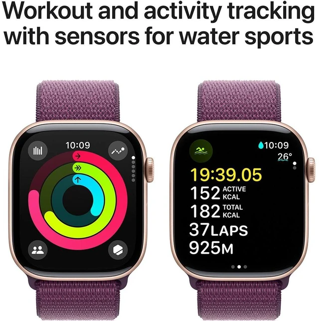 Alt view image 4 of 4 - Apple Watch Series 10 42mm (GPS + Cellular) Aluminum Rose Gold Case with Plum Sport Loop (Grade A)