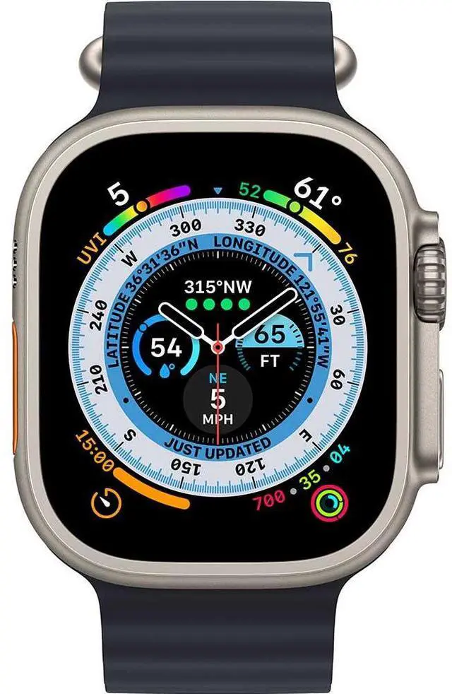 Alt view image 2 of 3 - Apple Watch Ultra 49mm (GPS + Cellular) Titanium Case with Midnight Ocean Band - Grade B+