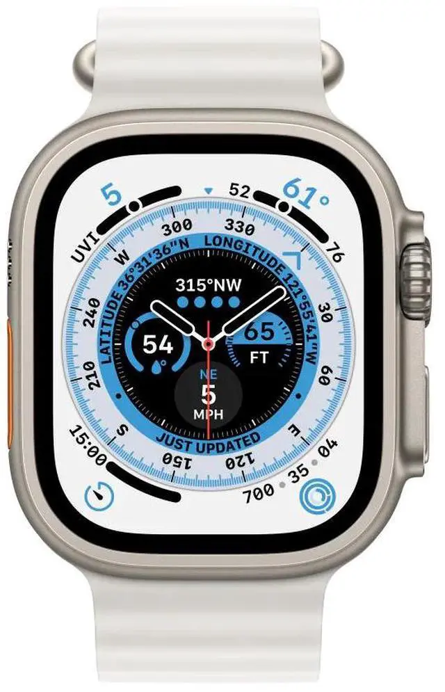 Alt view image 2 of 6 - Apple Watch Ultra 1st Gen 49mm (GPS + Cellular) Titanium Case with White Ocean Band - Grade A+