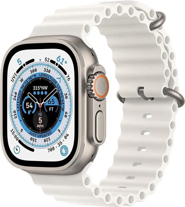 Main image of Apple Watch Ultra 1st Gen 49mm (GPS + Cellular) Titanium Case with White Ocean Band - Grade A+
