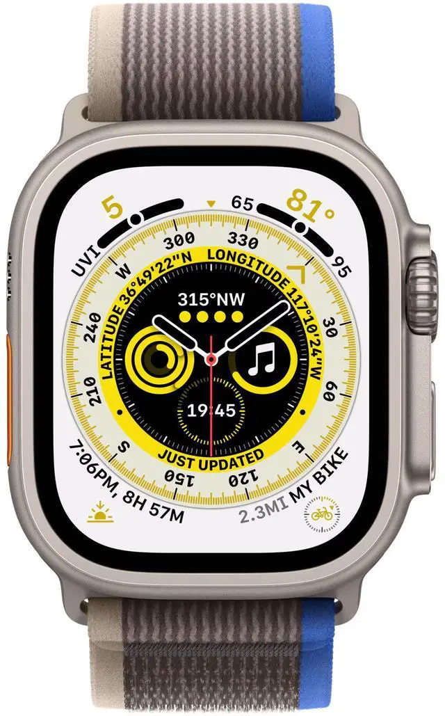 Main image of Apple Watch Ultra 49mm Titanium (GPS + Cellular) Blue/Gray Trail Loop Band, Large (Grade B+)
