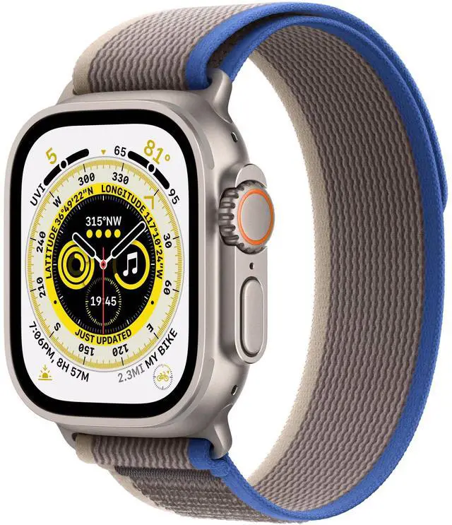 Alt view image 2 of 5 - Apple Watch Ultra 49mm Titanium (GPS + Cellular) Blue/Gray Trail Loop Band S/M (Grade B+)