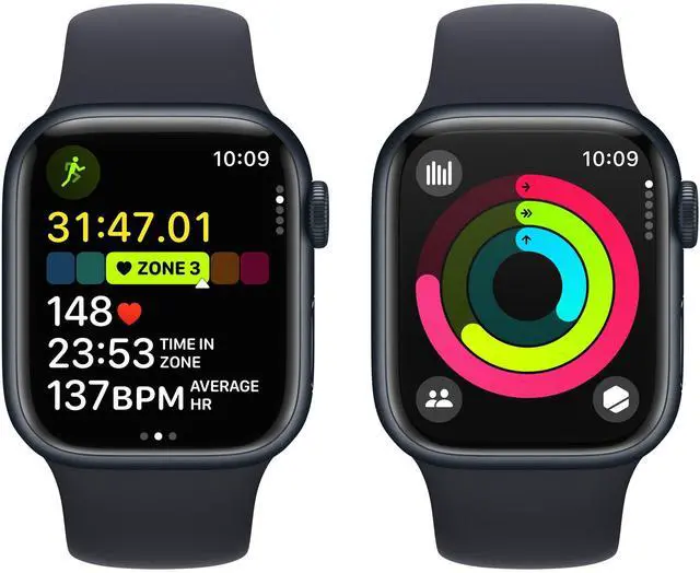 Alt view image 5 of 5 - Apple Watch Series 9 41mm (GPS) Aluminum Midnight Case with Midnight Sport Band M/L (Grade B+)
