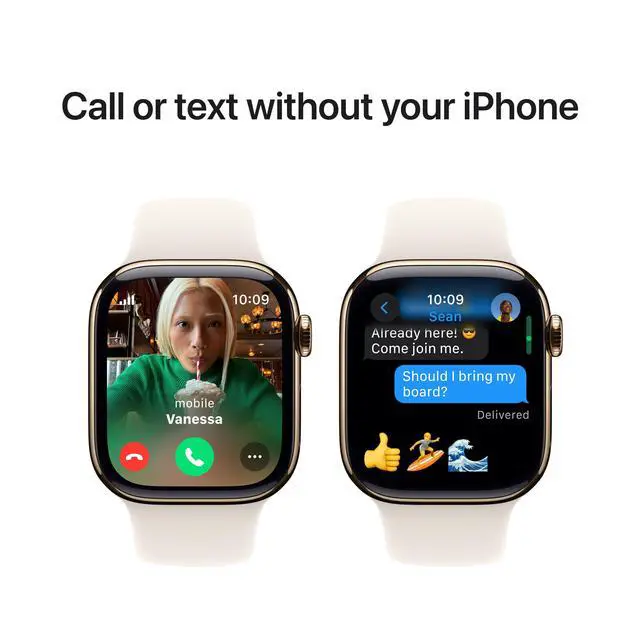 Alt view image 3 of 7 - Apple Watch Series 10 42mm (GPS + Cellular) Gold Titanium with Medium/Large Starlight Sport Band (Grade B-)
