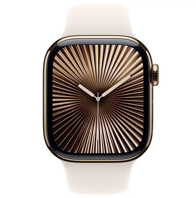 Alt view image 2 of 7 - Apple Watch Series 10 42mm (GPS + Cellular) Gold Titanium with Medium/Large Starlight Sport Band (Grade B-)