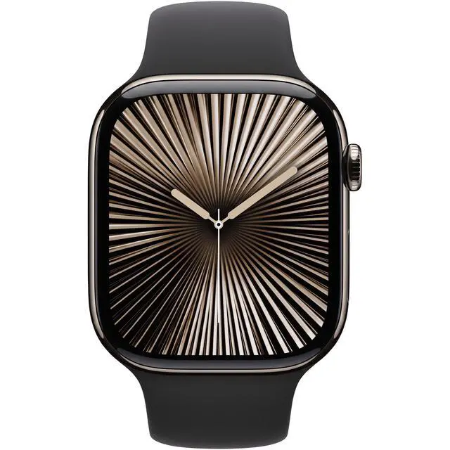 Alt view image 2 of 3 - Apple Watch Series 10 46mm (GPS + Cellular) Natural Titanium with Medium/Large Black Sport Band (Grade B+)