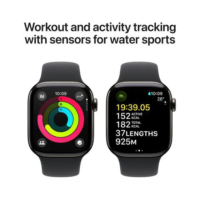 Alt view image 5 of 7 - Apple Watch Series 10 42mm (GPS + Cellular) Slate Titanium with Medium/Large Black Sport Band (Grade B+)