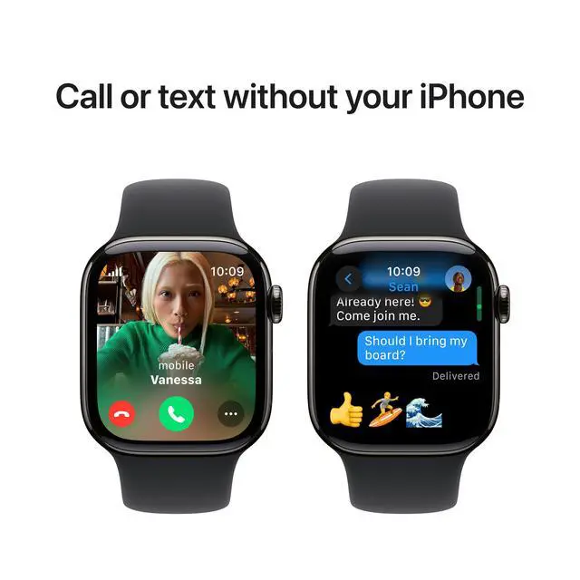 Alt view image 4 of 7 - Apple Watch Series 10 42mm (GPS + Cellular) Slate Titanium with Medium/Large Black Sport Band (Grade B+)