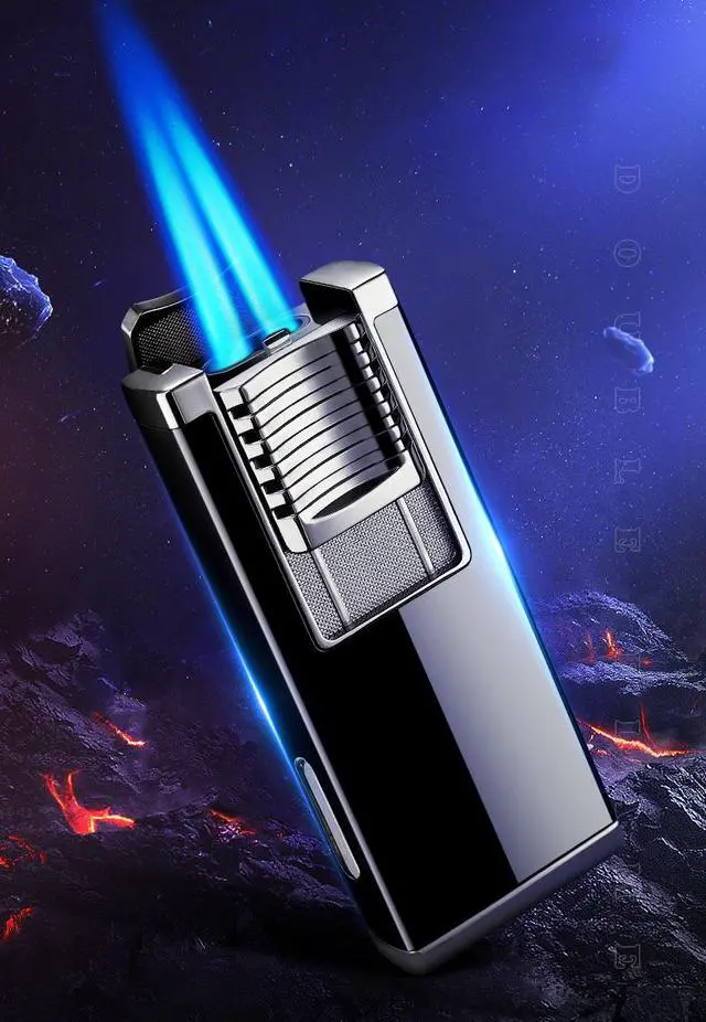 Alt view image 5 of 7 - SSKV2N House Dual Torch Cigar Lighter with Built in Cigar Punch - Pocket Size 2 Adjustable Jet Flames(For ensure to be safe item will shipping by without gas,Please refill charging gas by yourself)