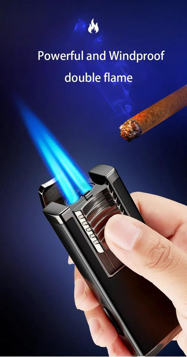 Alt view image 6 of 7 - SSKV2N House Dual Torch Cigar Lighter with Built in Cigar Punch - Pocket Size 2 Adjustable Jet Flames(For ensure to be safe item will shipping by without gas,Please refill charging gas by yourself)