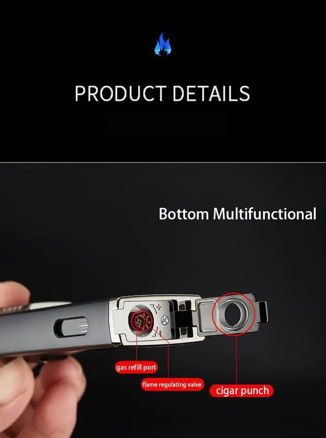 Alt view image 2 of 7 - SSKV2N House Dual Torch Cigar Lighter with Built in Cigar Punch - Pocket Size 2 Adjustable Jet Flames(For ensure to be safe item will shipping by without gas,Please refill charging gas by yourself)