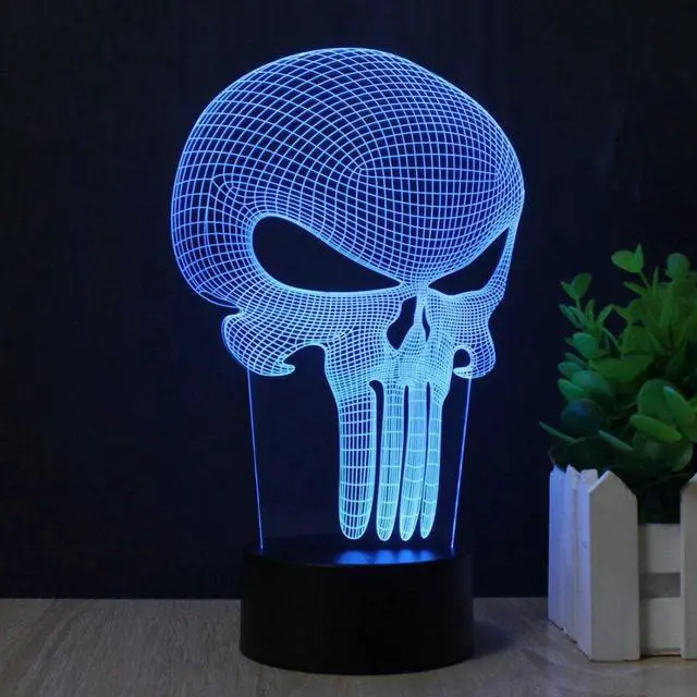 Alt view image 5 of 7 - Punisher Skull 3D LED Night light 7 Colors Change Touch Switch Table Desk Lamp