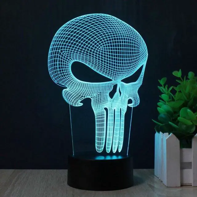 Alt view image 6 of 7 - Punisher Skull 3D LED Night light 7 Colors Change Touch Switch Table Desk Lamp