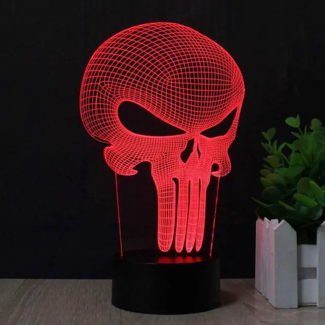 Alt view image 2 of 7 - Punisher Skull 3D LED Night light 7 Colors Change Touch Switch Table Desk Lamp