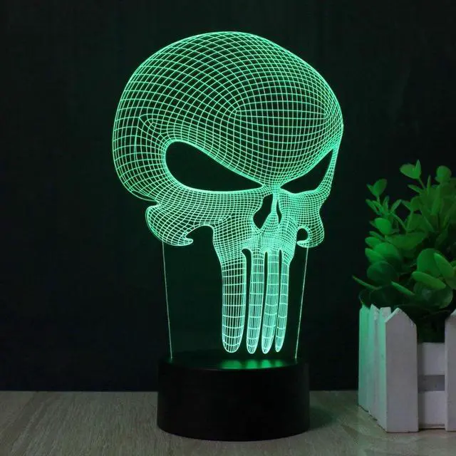 Alt view image 4 of 7 - Punisher Skull 3D LED Night light 7 Colors Change Touch Switch Table Desk Lamp