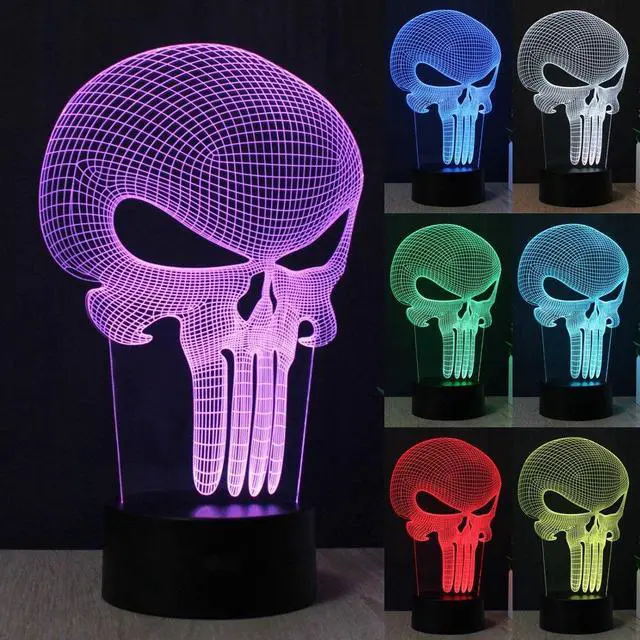 Main image of Punisher Skull 3D LED Night light 7 Colors Change Touch Switch Table Desk Lamp