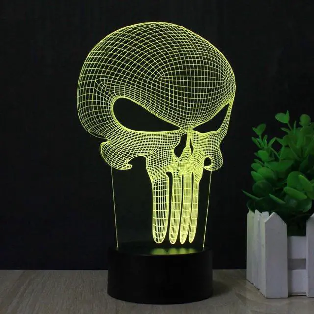 Alt view image 3 of 7 - Punisher Skull 3D LED Night light 7 Colors Change Touch Switch Table Desk Lamp
