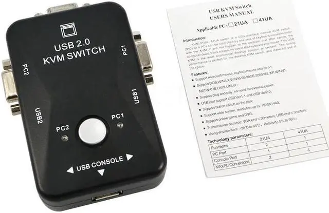 Alt view image 5 of 5 - 1920*1440 New 2 Port USB KVM Switch Switcher Box VGA SVGA Splitter Auto Controller Mouse Keyboard