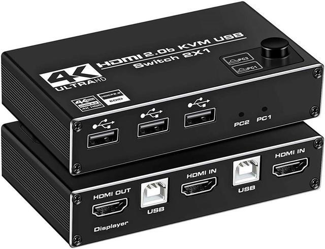 KVM HDMI Switch 2 Ports, USB 3.0 KVM Switcher Box Support 4K@60Hz  Resolution For 2 Computers Share Mouse Keyboard And Monitor
