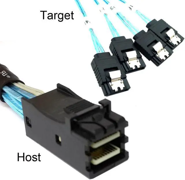 Alt view image 4 of 5 - Mini SAS SFF-8643 Target to 4 SATA 7pin Host Hard Disk Data Server Raid Cable
