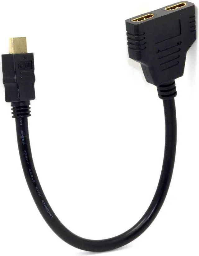 Alt view image 7 of 7 - One HDMI Male to Dual HDMI Female Y Splitter Switch Extension Adapter Cable