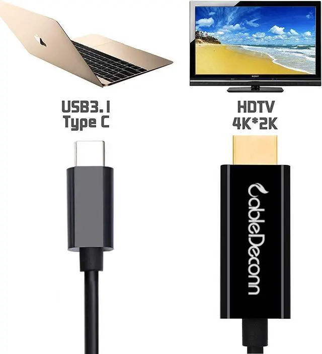 Alt view image 7 of 7 - CableDeconn USB 3.1 Type C to HDMI 4K HDTV Adapter Cable for Laptop 1.8m