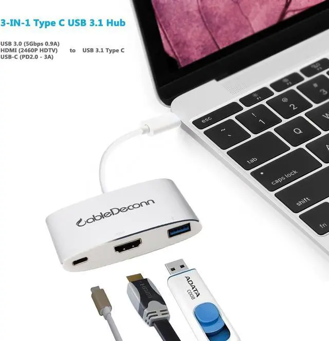 Alt view image 2 of 7 - USB C 3.1 to 3.0 HUB+ HDMI VGA Type C Female Charger Adapter for Apple Macbook