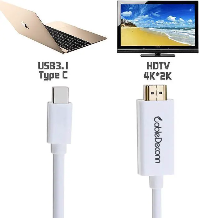 Main image of CableDeconn USB 3.1 Type C to HDMI 4K HDTV Adapter Cable for Laptop 1.8m