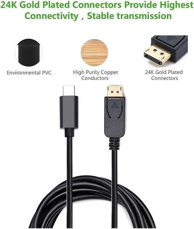 Alt view image 5 of 6 - USB-C Type C USB 3.1 to Displayport 4K 60hz HDTV Adapter Cable for Laptop 1.8m
