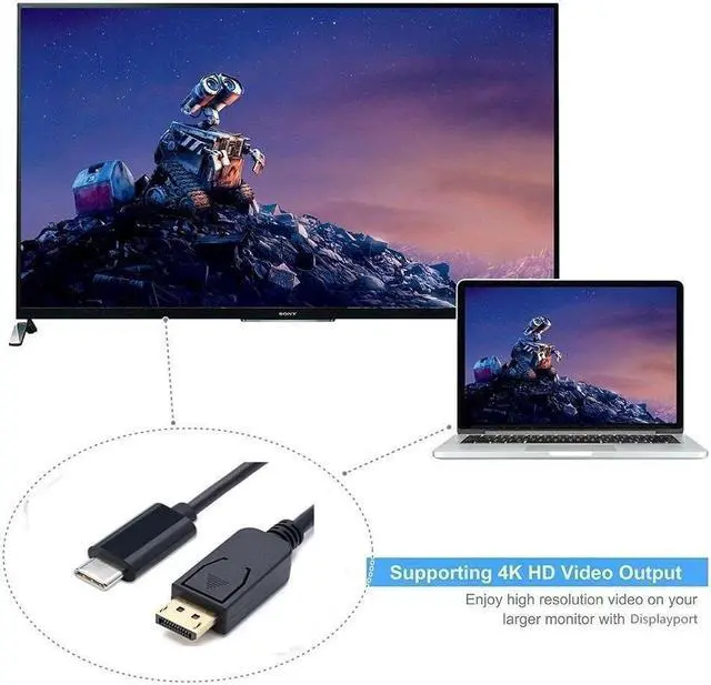 Alt view image 2 of 6 - USB-C Type C USB 3.1 to Displayport 4K 60hz HDTV Adapter Cable for Laptop 1.8m