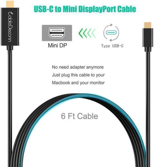 Alt view image 2 of 6 - Type-C USB 3.1 C Thunderbolt to Mini DisplayPort DP 4K Adapter Cable for Macbook