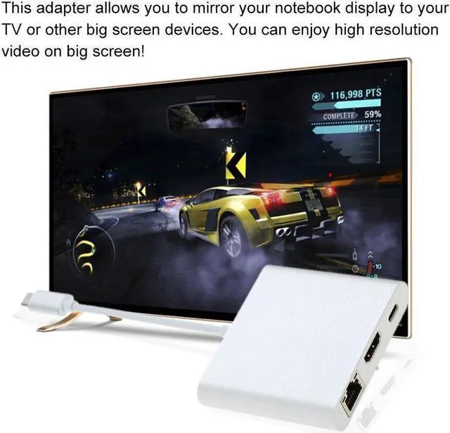 Alt view image 2 of 7 - USB C 3.1 hub HDMI Digital AV & USB OTG & Gigabit Ethnernet RJ45 Charger Adapter