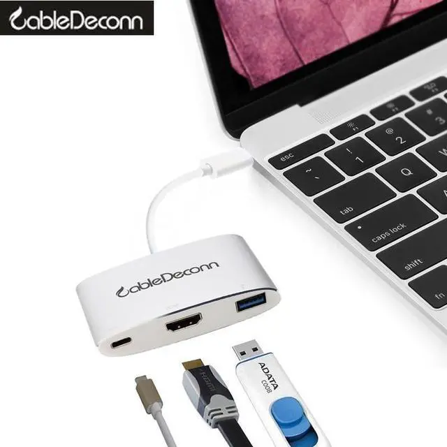 Alt view image 2 of 6 - type c to HDMI/USB3.0/USB-C 3in1 Adapter converter Charger Hub For macbook