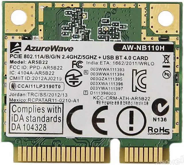 Alt view image 2 of 7 - 300M 802.11abgn Atheros AR5B22 Wireless WIFI Bluetooth 4.0 MINI PCI-E WLAN Card