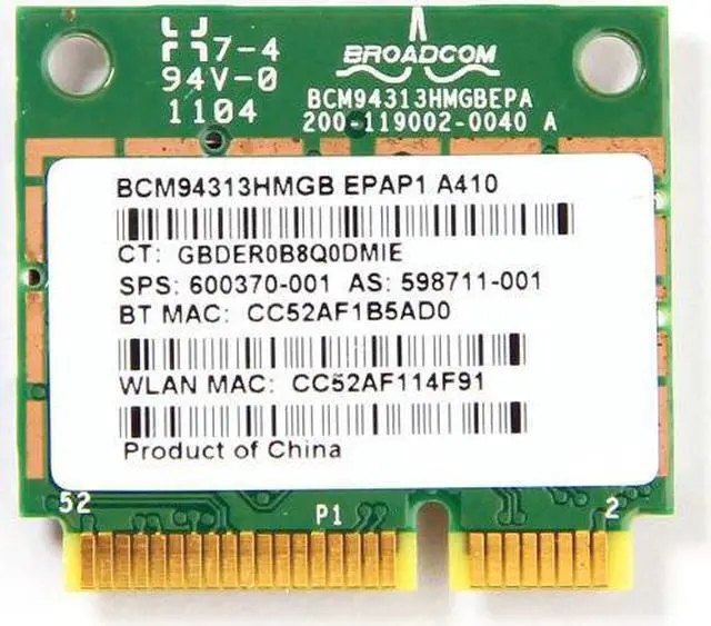 Alt view image 5 of 7 - HP Broadcom BCM94313HMGB Wireless 802.11n wifi Bluetooth 600370-001 PCI-e Card