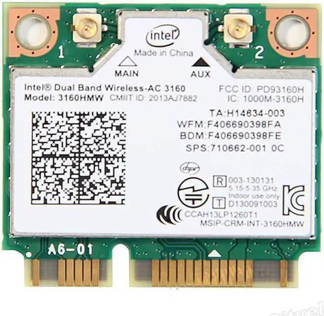 Alt view image 2 of 7 - Intel 3160HMW Wifi Bluetooth 4.0 Wireless-AC 3160 802.11 ac Mini PCI-E Wlan Card